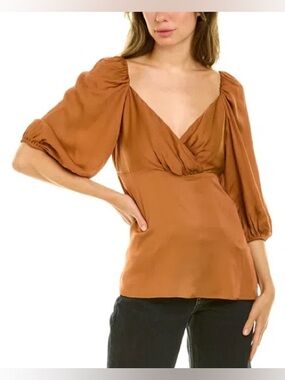 Trina Turk Impressives Silk-Blend Surplice Top – Nutmeg – Size XS – NWT
